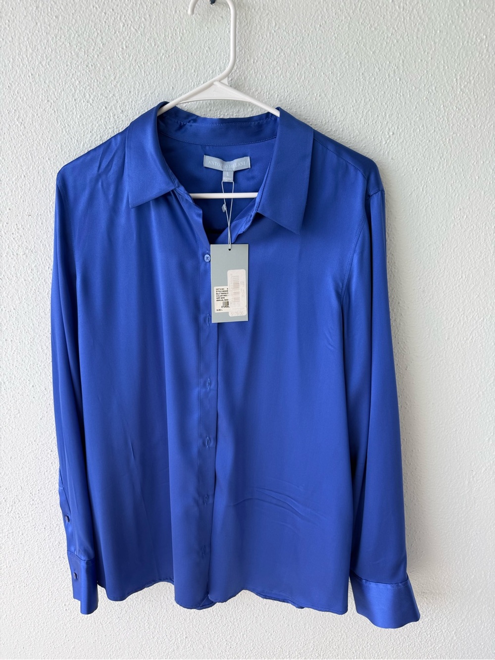 ANTONIO MELANI Royal Blue Silk-Blend Button-Up Blouse